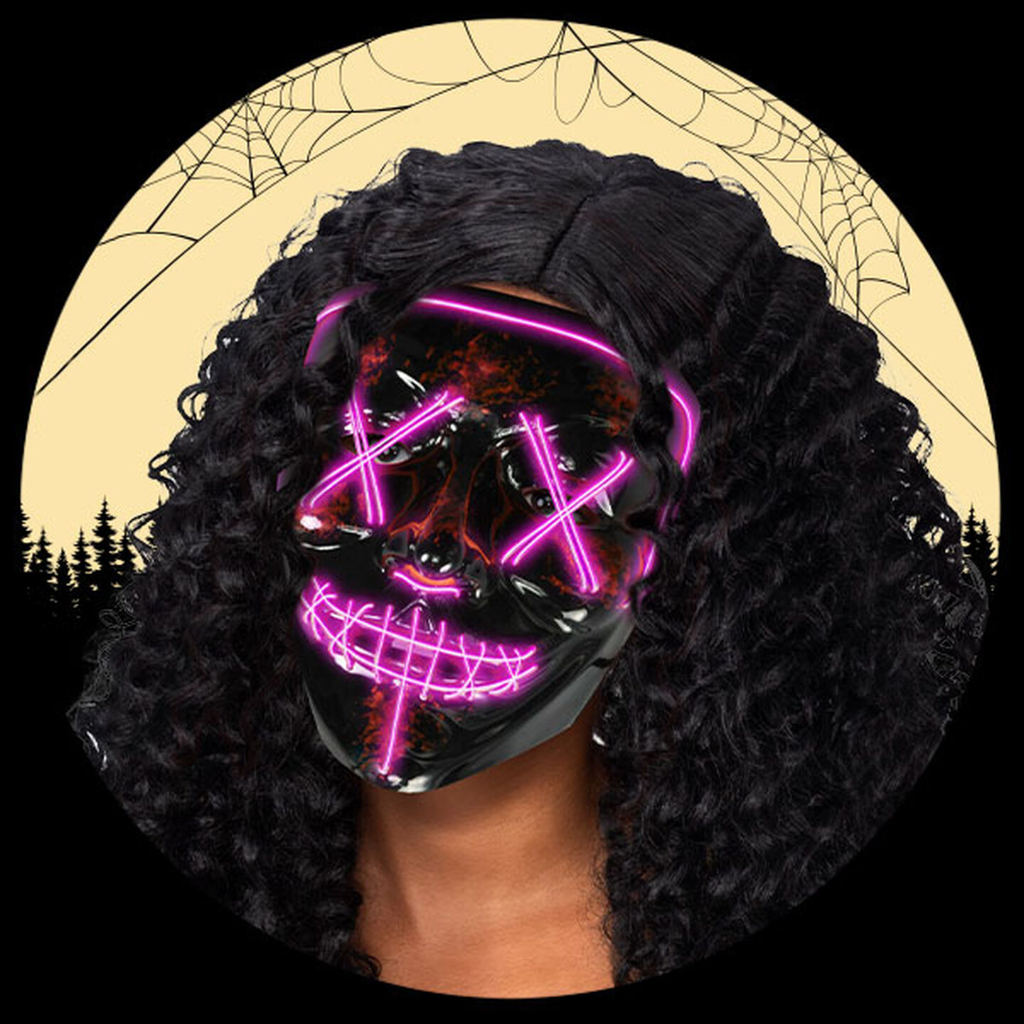 Black pink neon mask