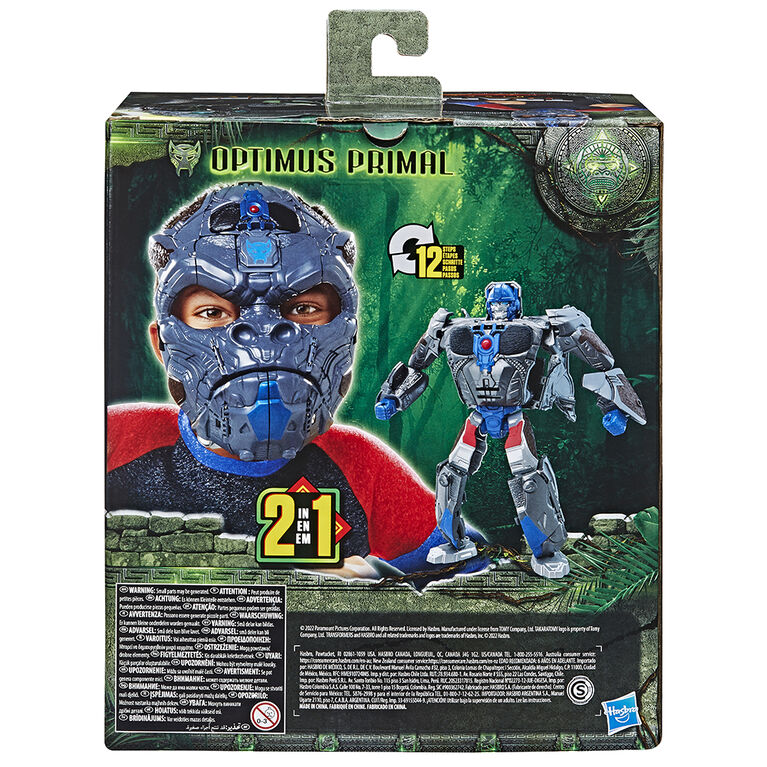 Transformers: Rise of the Beasts, masque convertible Optimus Primal 2 en 1 avec mode figurine de 22,5 cm