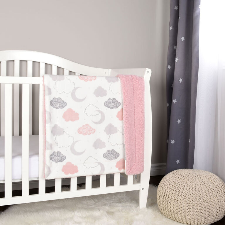 Baby's First By Nemcor Ultimate Sherpa Baby Blanket Pink Cloud Design
