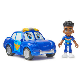 Disney Junior Firebuds, Jayden et Piston, figurine articulée et véhicule de police avec mouvement des yeux interactif