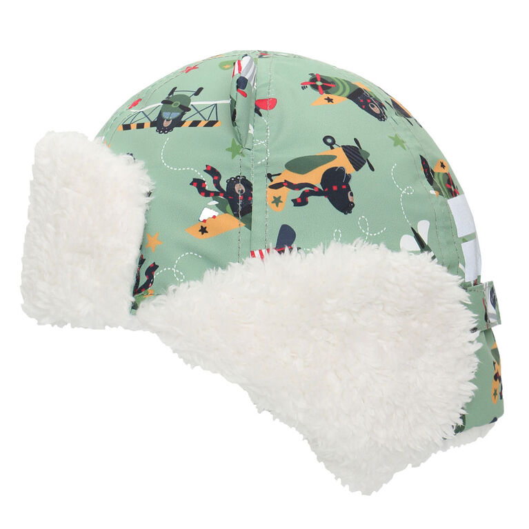 FlapJackKids - Bébé, enfant en bas âge, enfants, garçons - chapeau de trappeur hydrofuge - doublure Sherpa - ours noir / vert - moyen 2-4 ans