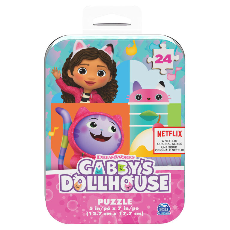 Gabby's Dollhouse, Puzzle de 24 pièces, animaux de dessin animé Pandy, Cakey, DJ Catnip, série originale Netflix, avec boîte en métal