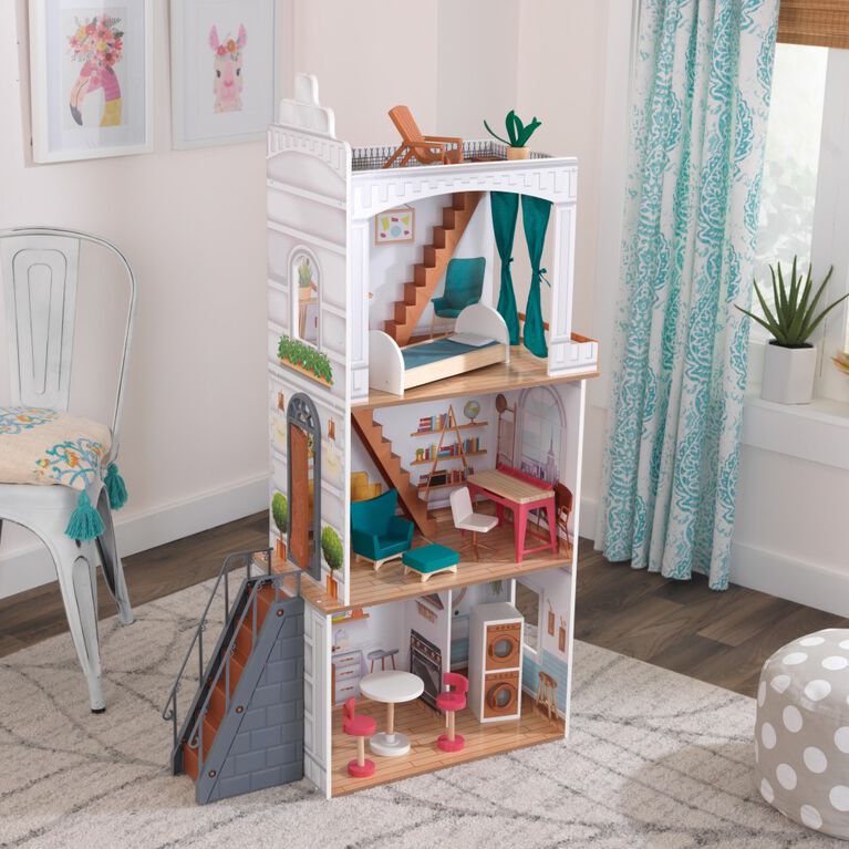 KidKraft Rowan Wooden Terrace Dollhouse with 13 Accessories