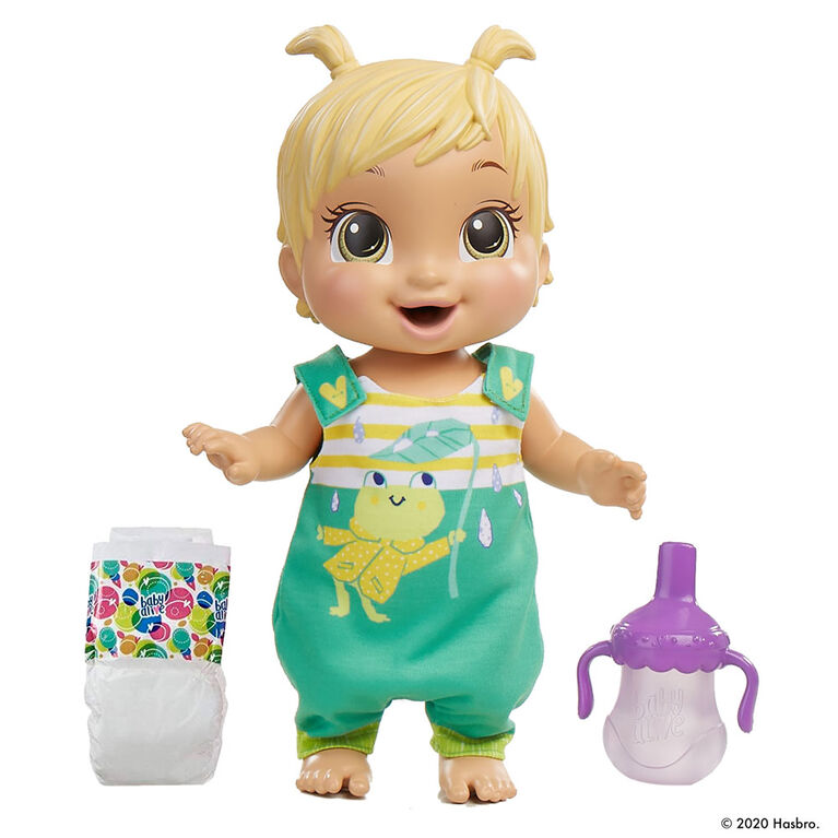 Baby Alive Baby Gotta Bounce Doll, Frog Outfit, Bounces with 25+ SFX and Giggles, Drinks and Wets