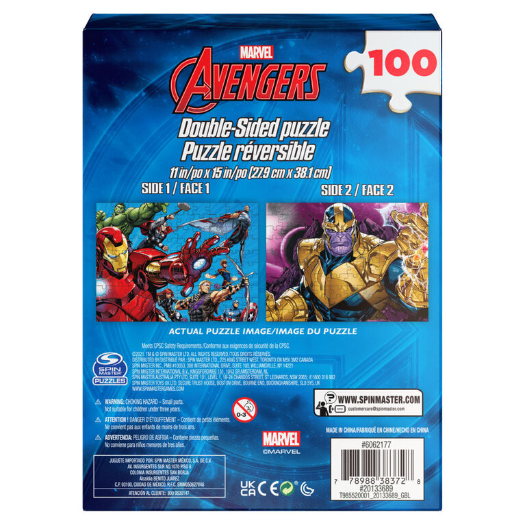 Marvel Avengers, 100-Piece Reversible Jigsaw Puzzle Double-Sided Hulk Thanos Iron Man Thor Black Widow Captain America
