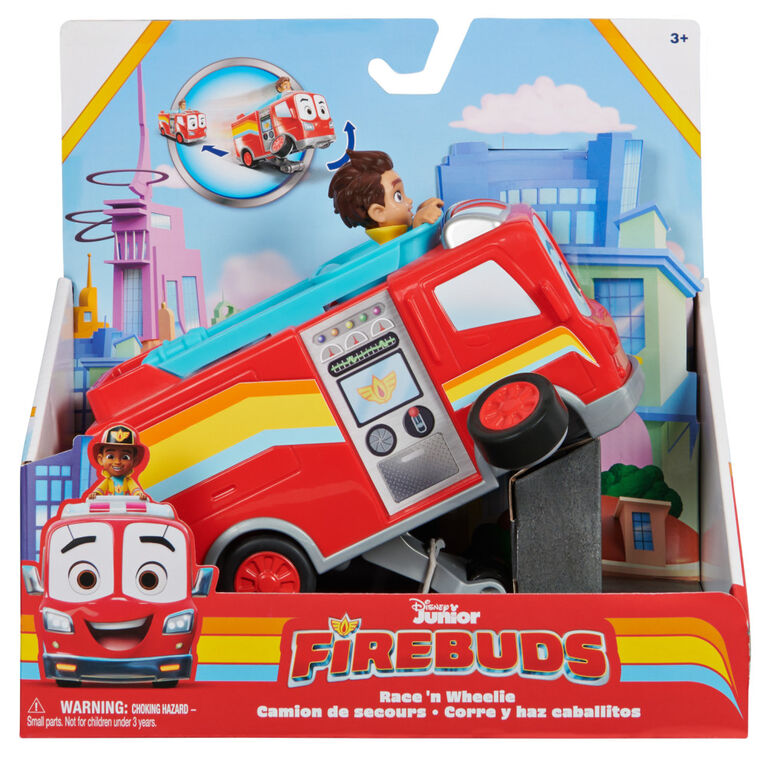 Disney Junior Firebuds, Bo and Flash Fire Truck Toy Vehicle with Pull Back Feature and Wheelie Action