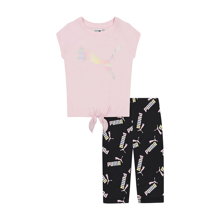PUMA Short Sleeve Tee & Capri Legging Set Pastel Pink 0-3 Months