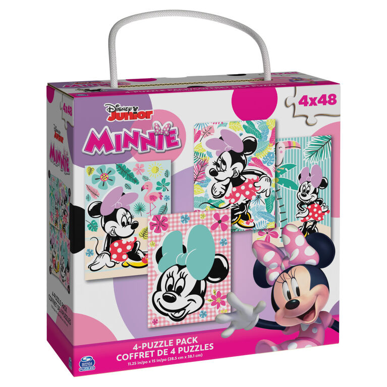 Disney, Minnie Mouse 4 Jigsaw Puzzle Bundle 48-Piece Tropical Beach Landscape with Portable Rope Gift Box, for Kids Ages 4 and up