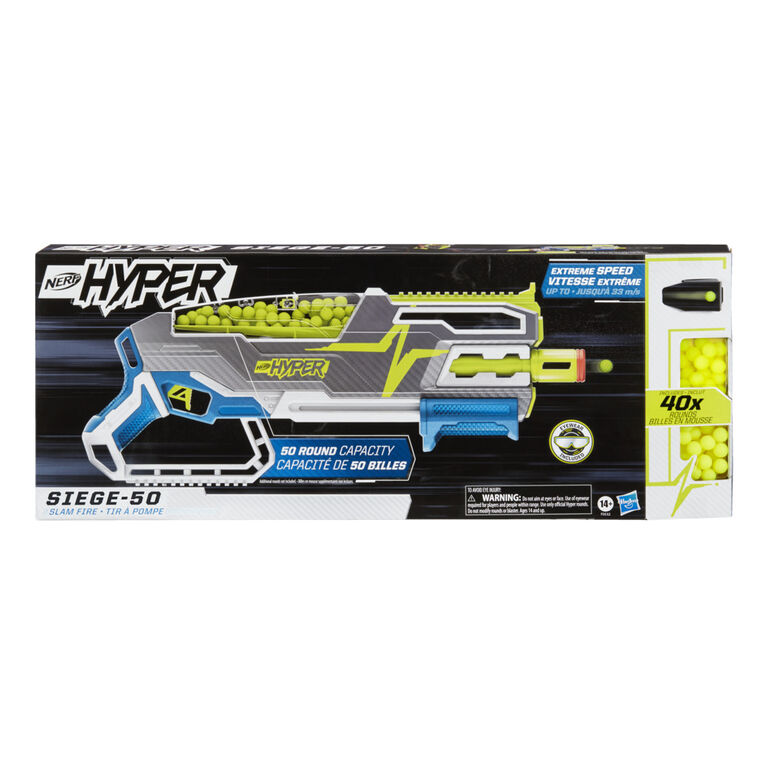 Nerf Hyper Siege-50 Pump-Action Blaster - Includes 40 Nerf Hyper Rounds