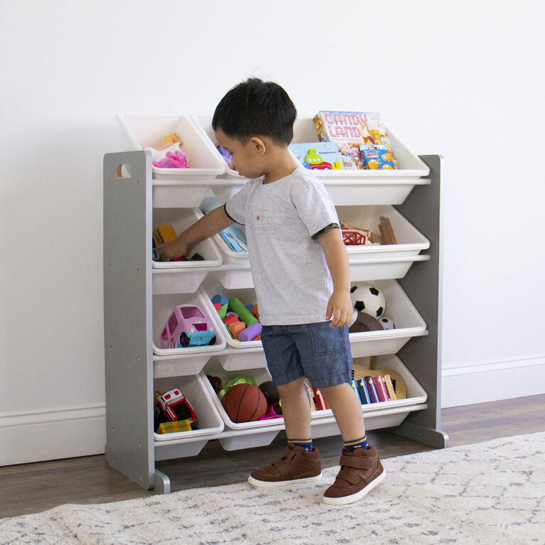 Toy Organizer with 12 Bins, Grey/White