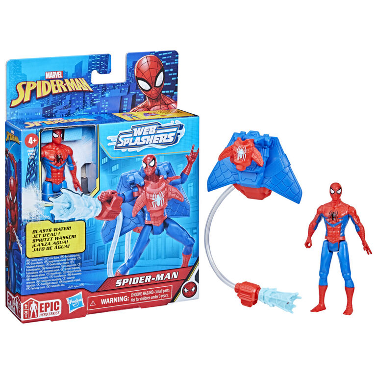 Marvel Spider-Man, figurine Spider-Man Héros aquatique de 10 cm avec accessoire à jet d'eau