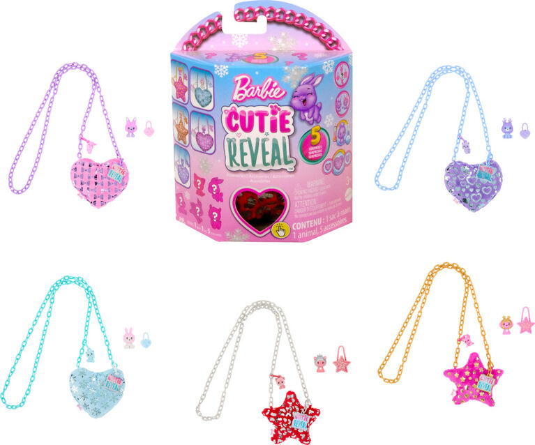 Barbie Cutie Reveal Collection Sac à main, 7 surprises, mini-animal