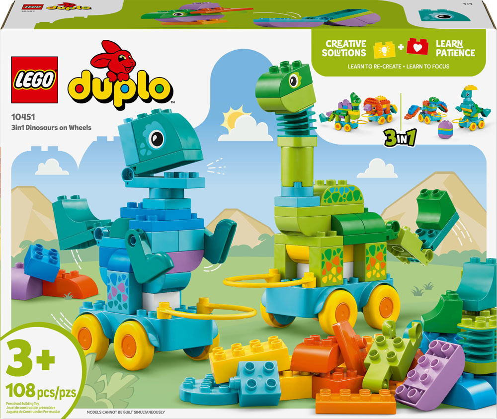 LEGO DUPLO Town 3 in 1 Dinosaurs on Wheels Learning Toy for Toddlers, Ages 3+ - 10451