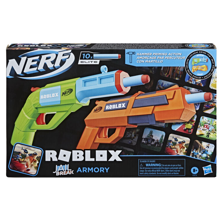 Nerf Roblox Jailbreak: Armory, Includes 2 Hammer-Action Blasters, 10 Nerf Elite Darts