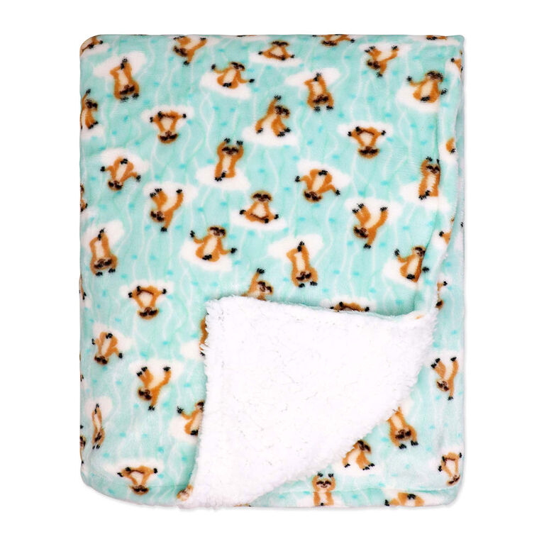 Jesse & Lulu Lounge Blanket with Sleep Mask: Aqua Sloth