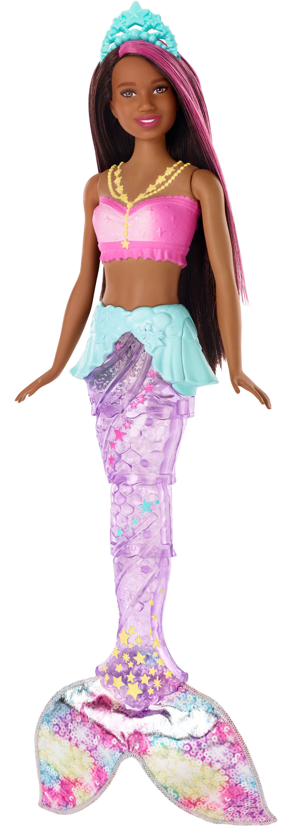 Poupee Barbie Sirene Lumieres Etincelantes Barbie Dreamtopia avec mouvement de nage et spectacle de lumieres aquatique environ 30 cm 12 po avec cheveux blonds a meches roses Toys R Us Canada