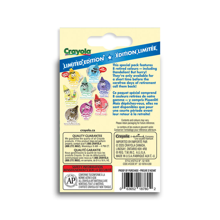 Crayons de couleur Crayola édition limitée, 8 couleurs archivées