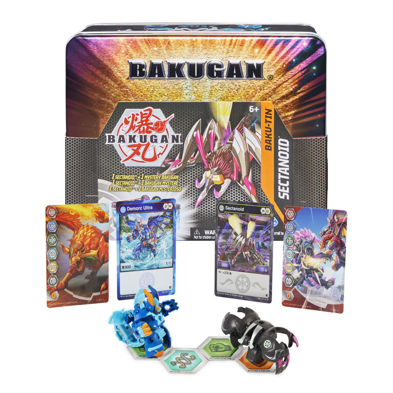 Bakugan Baku-Tin, Sectanoid, Boîte de rangement de collection avec Bakugan mystère, cartes à collectionner