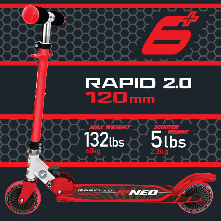 Trottinette Rugged Racer R3 Neo à 2 roues - Rouge - Édition anglaise