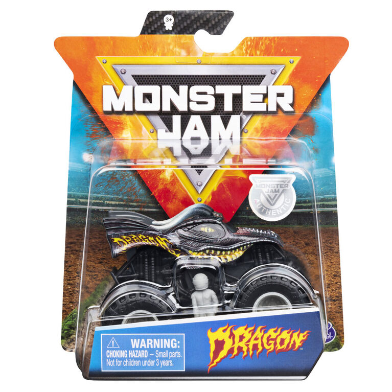 Monster Jam, Monster truck authentique Dragon en métal moulé à l'échelle 1:64, série Over Cast