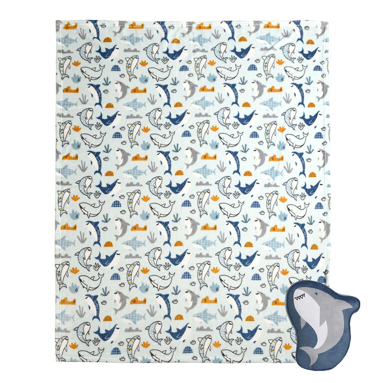 Shark Plush Throw and Pillow Set