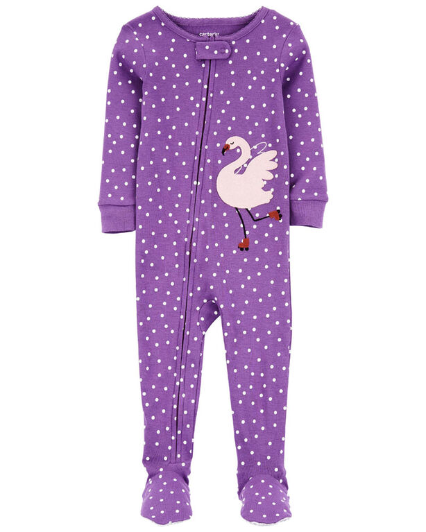 Pyjama 1 pièce à pieds en coton ajusté à imprimé de flamant mauve Carter's 24M