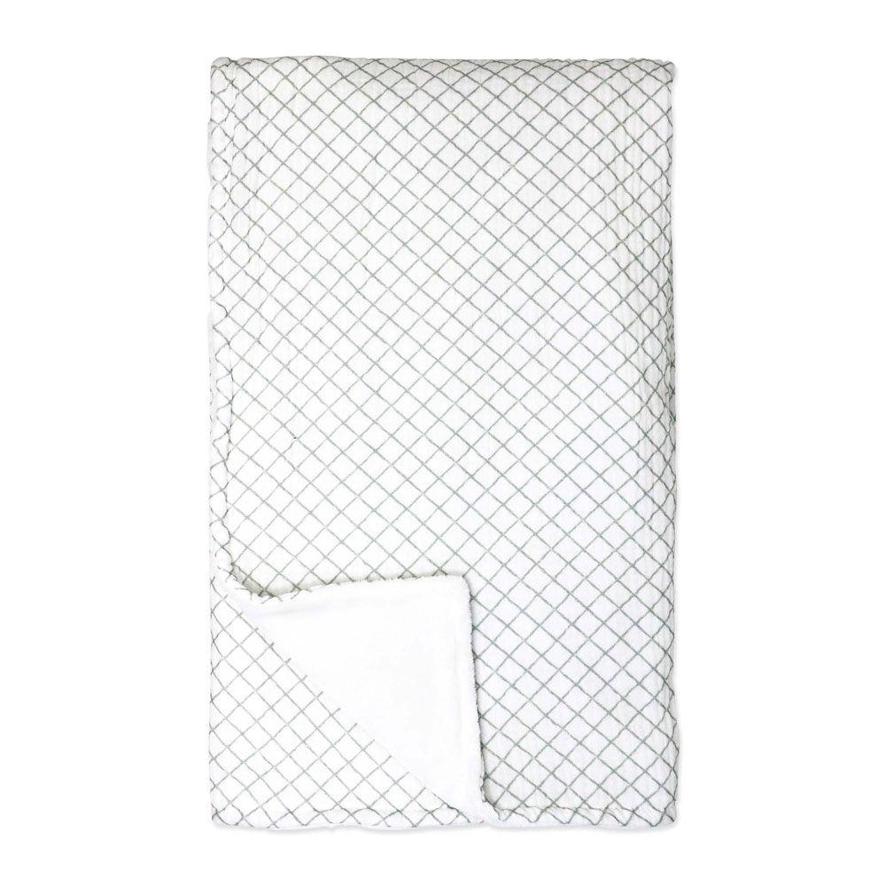 Baby Mode Signature Muslin Plush Blanket: Sage Grid