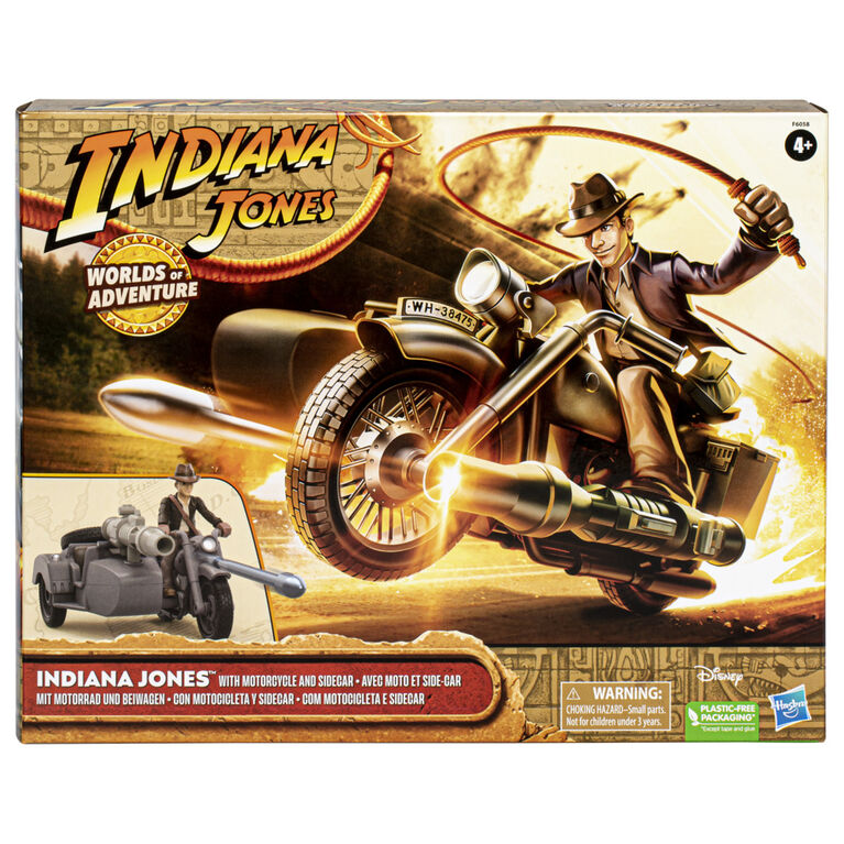 Indiana Jones Worlds of Adventure Indiana Jones with Motorcycle and Sidecar Toy, 2.5 Inch, Indiana Jones Toys