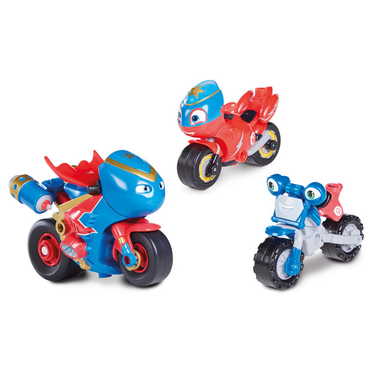 Ricky Zoom: Steel Awesome Adventure Multipack - 3 & 4 Inch Motorcycle Action Figures - Free-Wheeling, Free Standing Toy Bikes for Preschool Play - R Exclusive