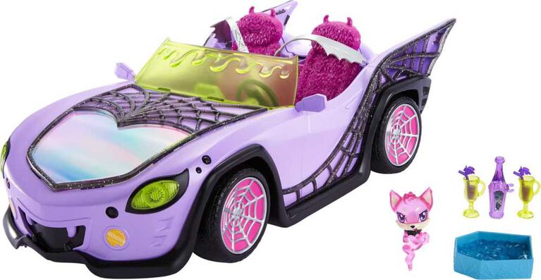 Monster High Toy Car, Ghoul Mobile with Pet and Cooler Accessories