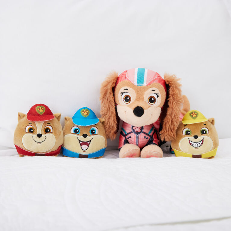 PAW Patrol : La Super Patrouille le film, Peluche Liberty Super Patrouille  avec trois animaux en peluche miniatures jeunes patrouilleurs