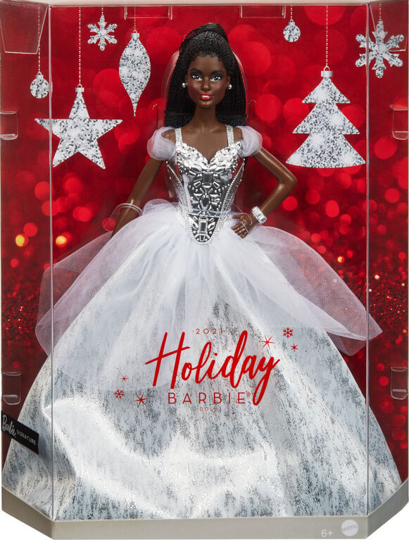 Barbie Signature 2021 Holiday Barbie Doll (12-inch, Brunette Braids) in Silver Gown