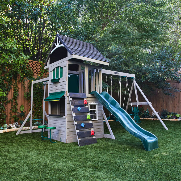 KidKraft River Canyon Wooden Swing Set / Playset with Slide, Glider and Monkey Bars