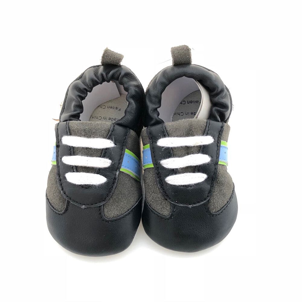 Tickle toes Black Grey Runner Soft Leather Shoes 6 12 Months