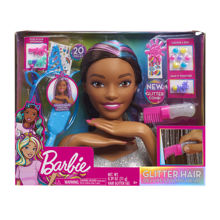Tête de Coiffure Tie-Dye De Luxe de Barbie à 22 Eléments, Cheveux Bruns, Inclut 2 Couleurs de Colorant Non Toxiques