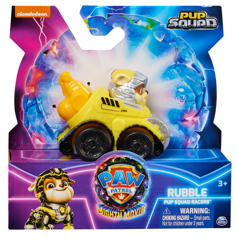PAW Patrol: The Mighty Movie, Pup Squad Racers Collectible Rubble, Mighty Pups Toy Cars