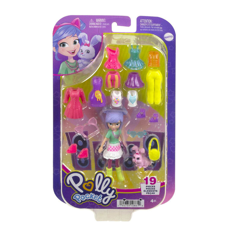 Polly Pocket Doll & 18 Accessories, Doll & Bunny Tinted-Transparent Pack