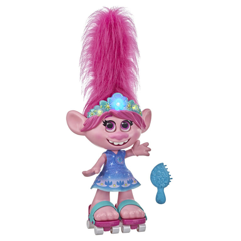 DreamWorks Trolls World Tour - Dancing Hair Poppy Interactive Talking Singing Doll with Moving Hair - English Edition