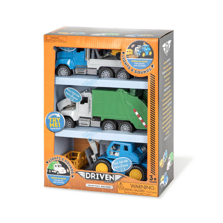 Driven, Micro Urban Worker Fleet (6pc), Small Toy City Vehicle Set