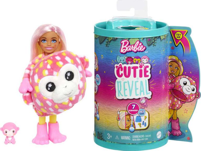Barbie Cutie Reveal Chelsea Doll and Accessories, Jungle Series, Monkey-Themed Small Doll Set