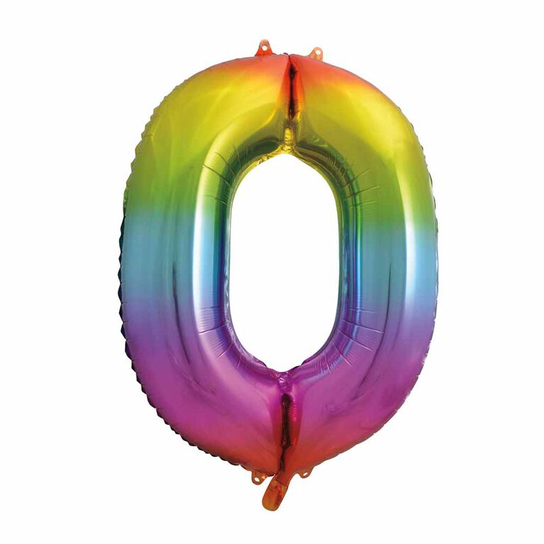 Rainbow Number 0 Shaped Foil Balloon 34"