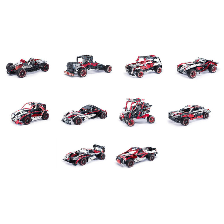 Meccano, Kit de construction STEM, Supercar motorisée 25 en 1 avec 347 pièces, vrais outils et feux avant fonctionnels