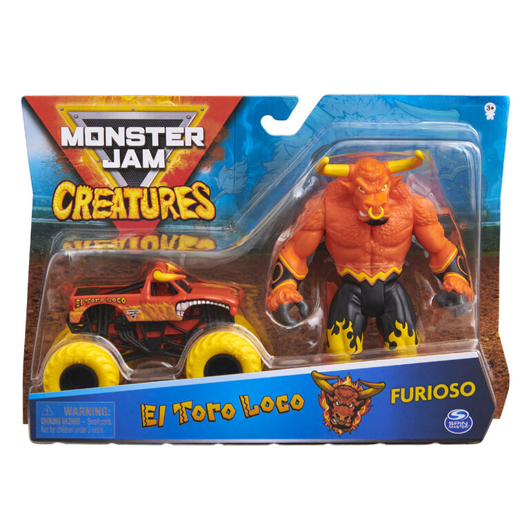 Monster Jam, Official El Toro Loco 1:64 Scale Monster Truck and 5-inch Furioso Creatures Action Figure