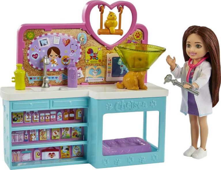 Barbie - Coffret Chelsea Vétérinaire (brunette), 4 animaux, 18 acc.