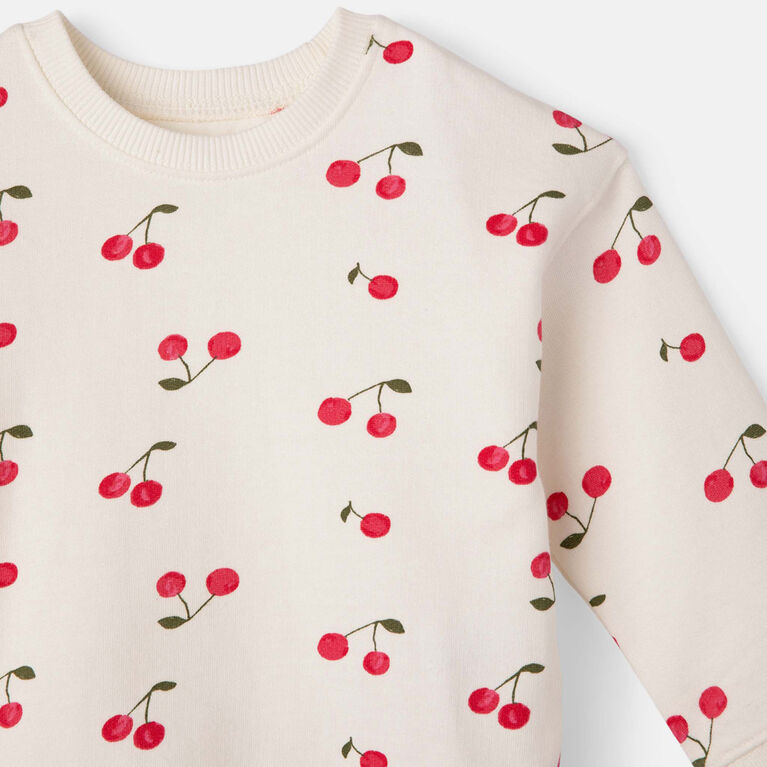 Sweatshirt White Cherry Print 12-18M