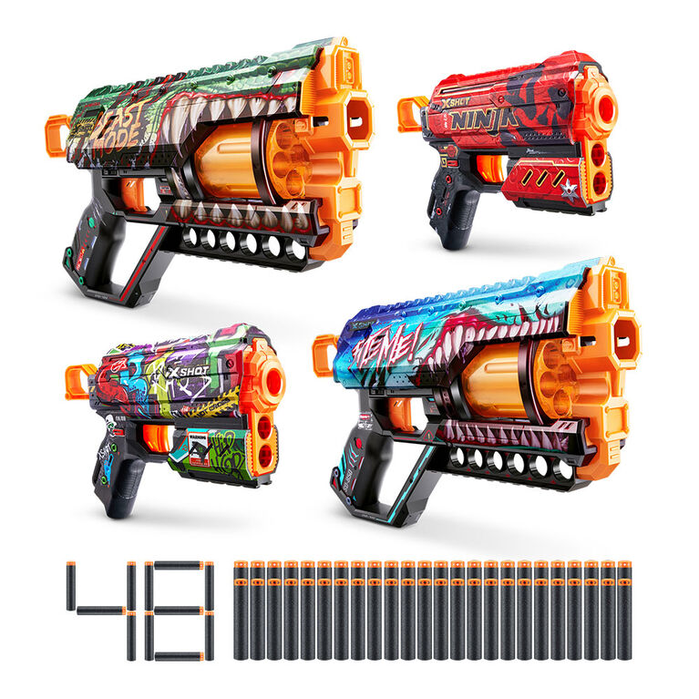 Ensemble combiné de deux pistolets Griefer et deux pistolets Flux X-Shot Skins (48 fléchettes) par ZURU