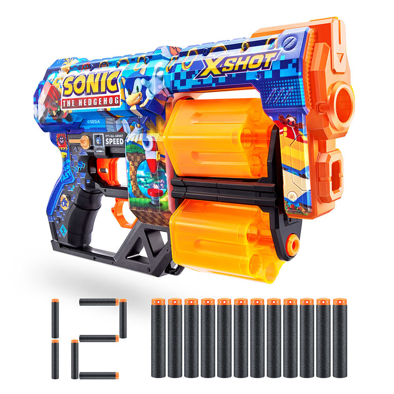 Pistolet Dread XSHOT Skins - Décoration Sonic le Hérisson (12 Fléchettes) par ZURU