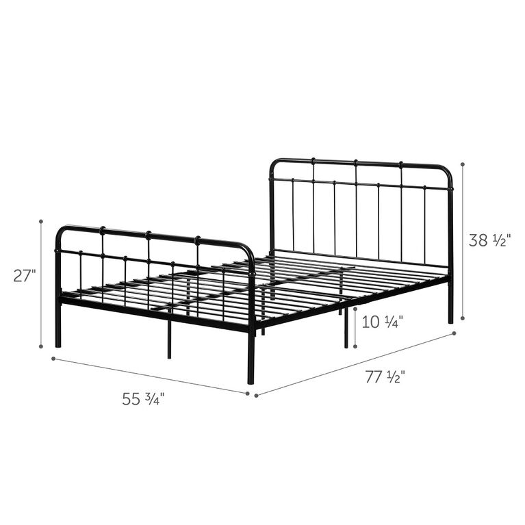 Hankel Lit plateforme complet avec pied et tête de lit en métal Double Noir solide