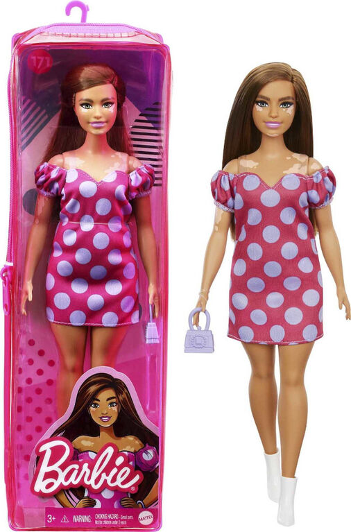 Barbie Fashionistas Doll #171, Curvy, Vitiligo, Long Brunette Hair