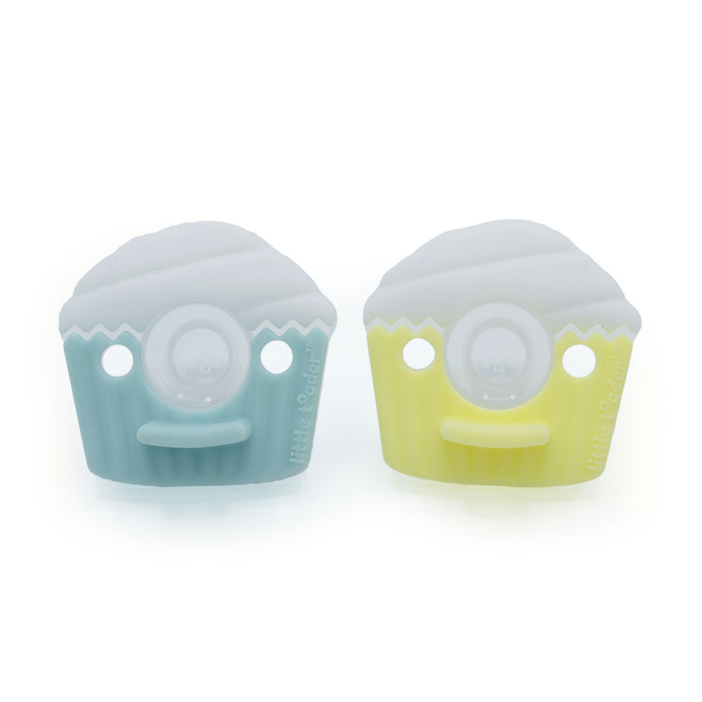 Little Toader Cookie 2 Pack Pacifier Cupcake Aqua Yellow